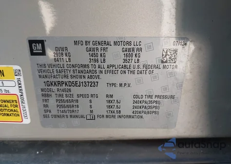 2014 GMC Acadia Sle-2 из США, поврежденный, VIN 1GKKRPKD5EJ137237